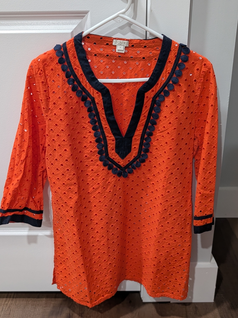 J. Crew Factory Orange Eyelet Tunic with Navy Trim